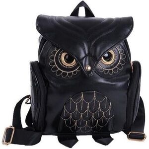 CUTE Black Owl Vegan Leather Backpack Punk Purse Shoulder Bag Daypack New NWT